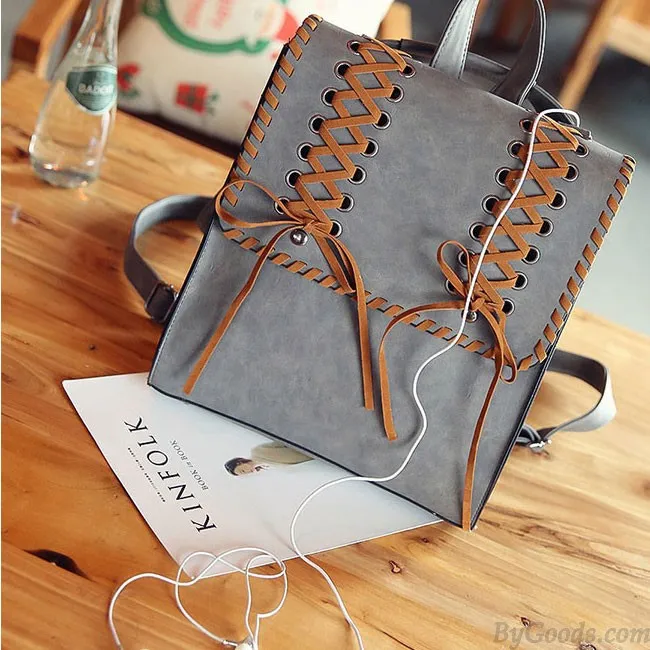 RETRO WEAVE TASSEL GIRL'S SQUARE FROSTY CROSSSTRAPED DECORATIVE FLAP SCHOOL BACKPACK