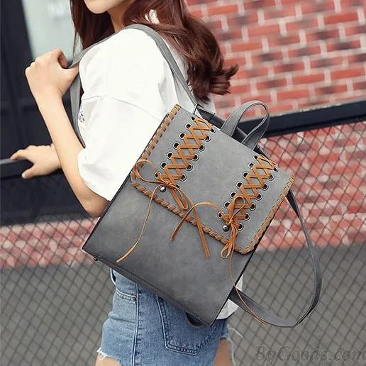 RETRO WEAVE TASSEL GIRL'S SQUARE FROSTY CROSSSTRAPED DECORATIVE FLAP SCHOOL BACKPACK