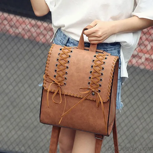 RETRO WEAVE TASSEL GIRL'S SQUARE FROSTY CROSSSTRAPED DECORATIVE FLAP SCHOOL BACKPACK