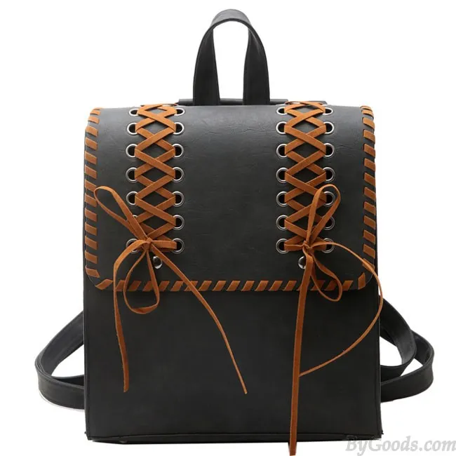 RETRO WEAVE TASSEL GIRL'S SQUARE FROSTY CROSSSTRAPED DECORATIVE FLAP SCHOOL BACKPACK