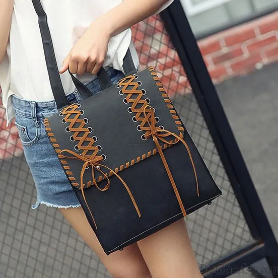 RETRO WEAVE TASSEL GIRL'S SQUARE FROSTY CROSSSTRAPED DECORATIVE FLAP SCHOOL BACKPACK
