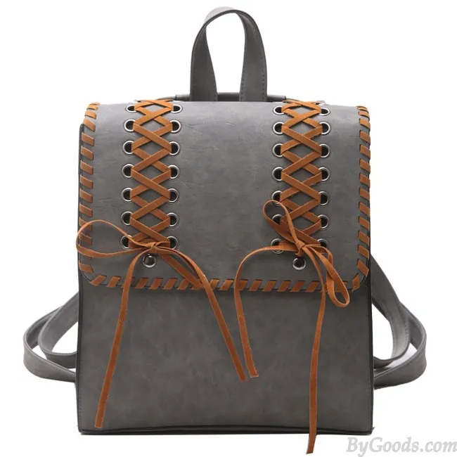 RETRO WEAVE TASSEL GIRL'S SQUARE FROSTY CROSSSTRAPED DECORATIVE FLAP SCHOOL BACKPACK