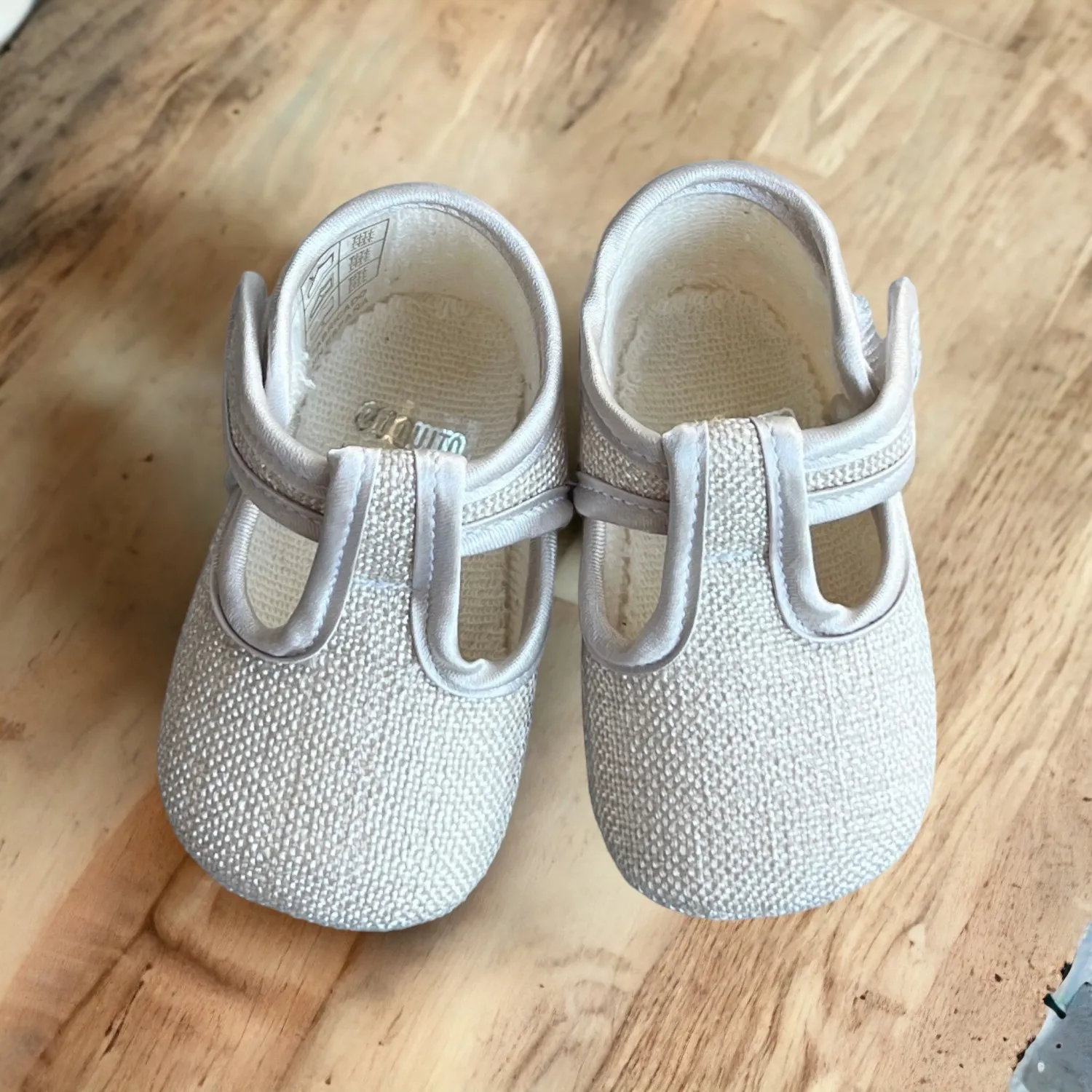 SANDCOLORED MOTHEROFPEARL LINEN SANDAL FOR BOY