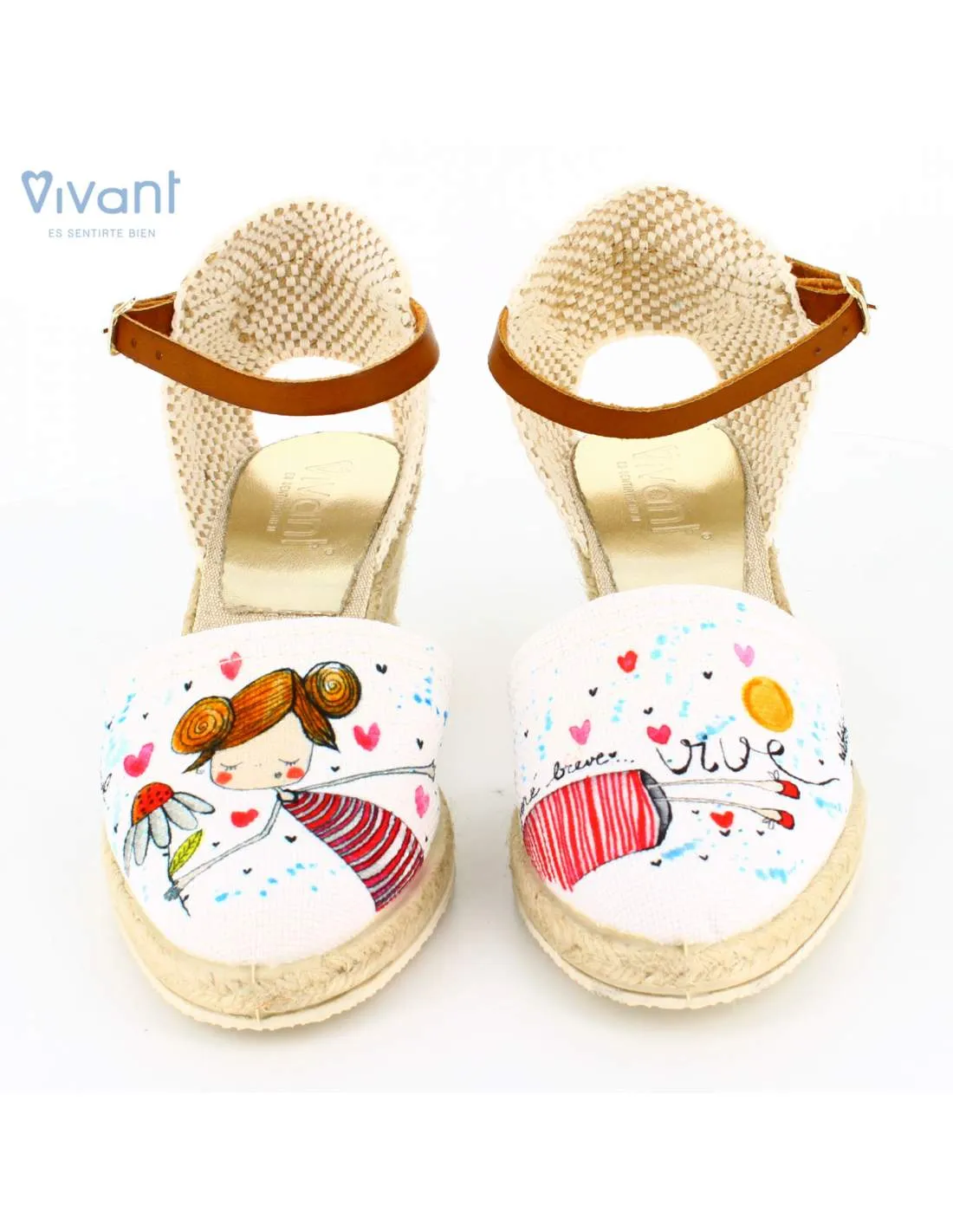 Sandalias Mujer Cuña "Seré breve.. vive" Blanco