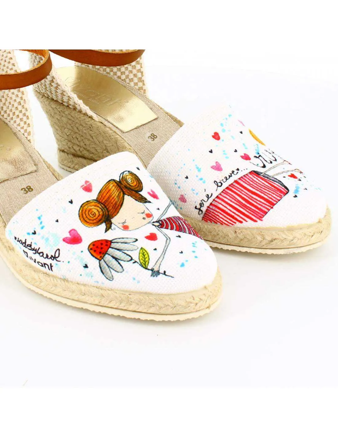 Sandalias Mujer Cuña "Seré breve.. vive" Blanco