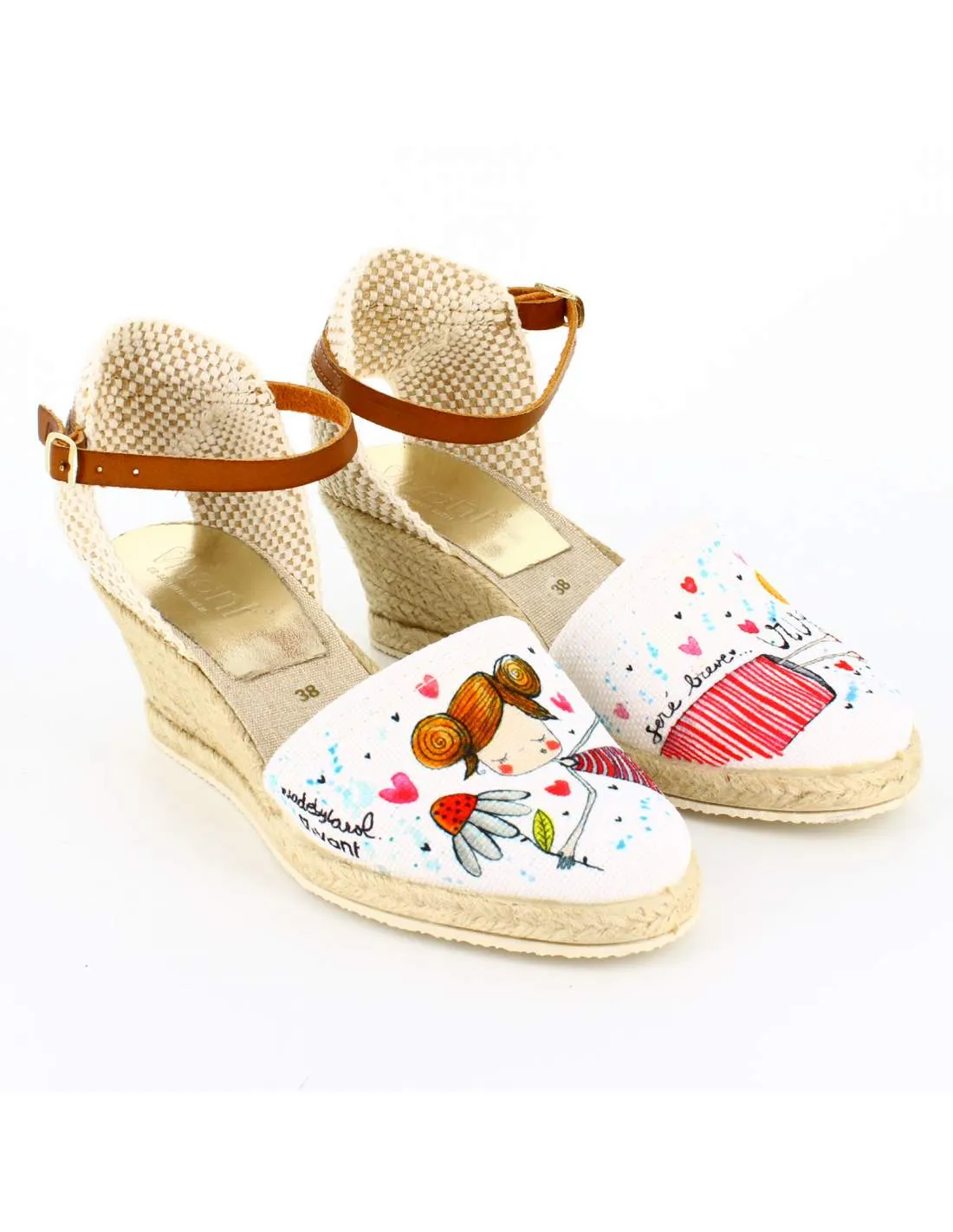 Sandalias Mujer Cuña "Seré breve.. vive" Blanco