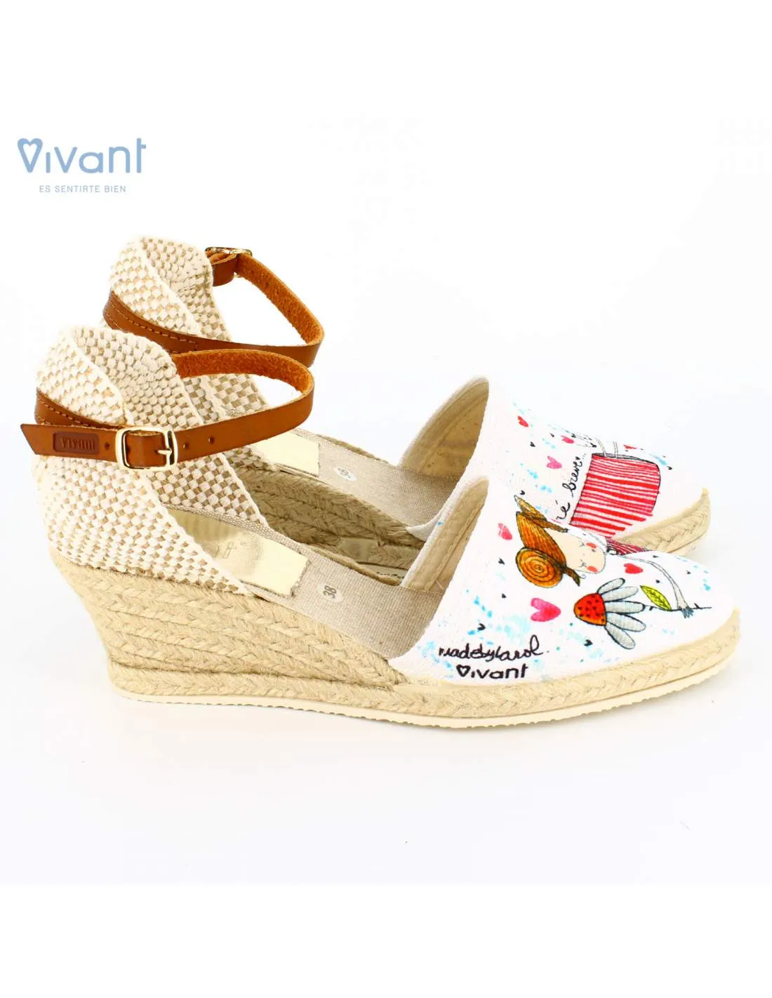 Sandalias Mujer Cuña "Seré breve.. vive" Blanco
