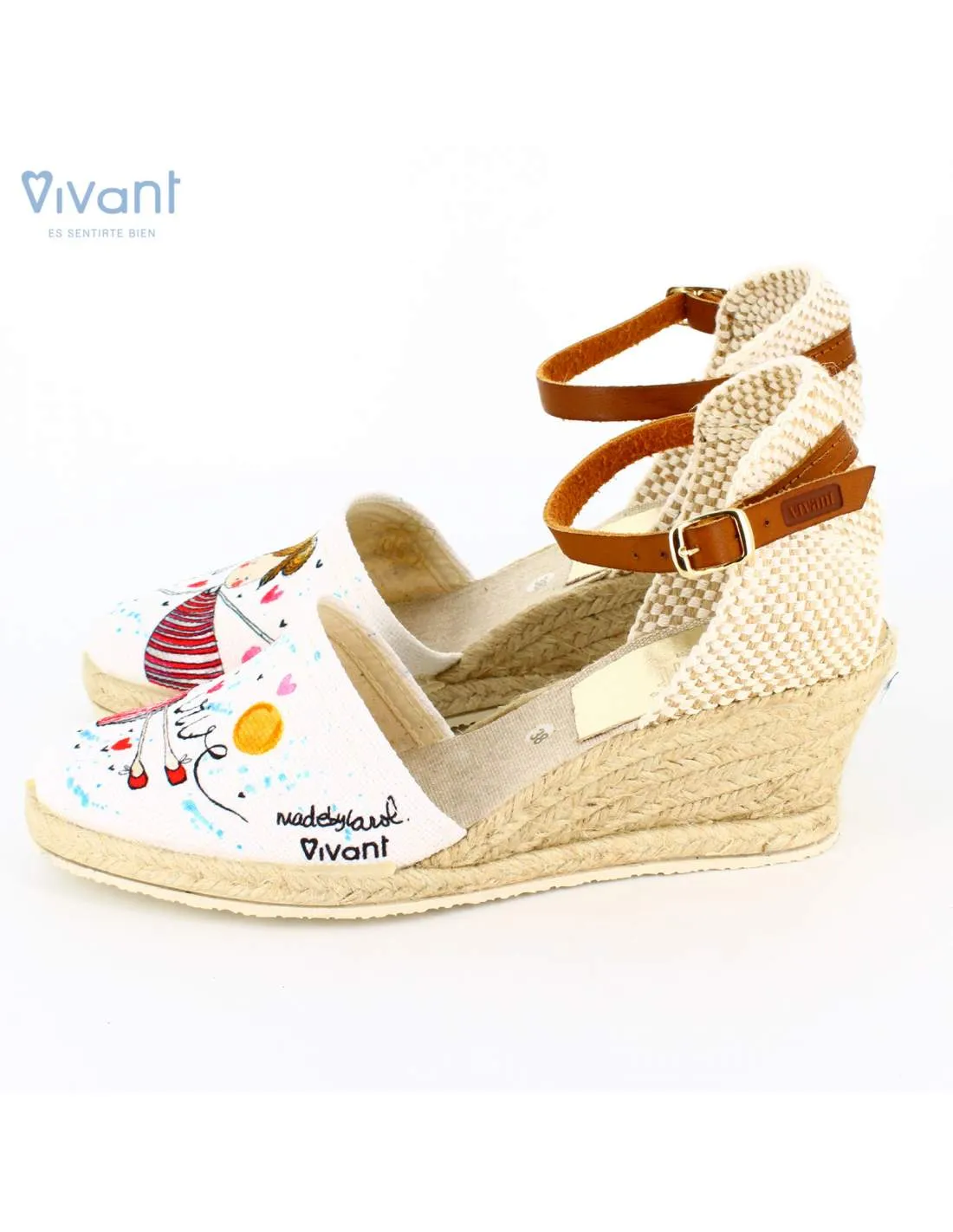 Sandalias Mujer Cuña "Seré breve.. vive" Blanco