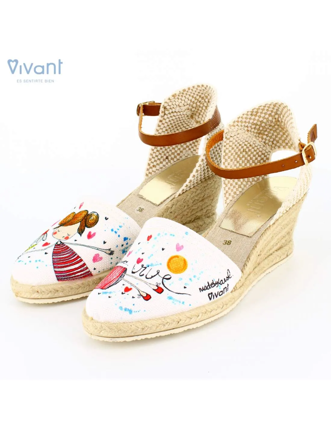 Sandalias Mujer Cuña "Seré breve.. vive" Blanco
