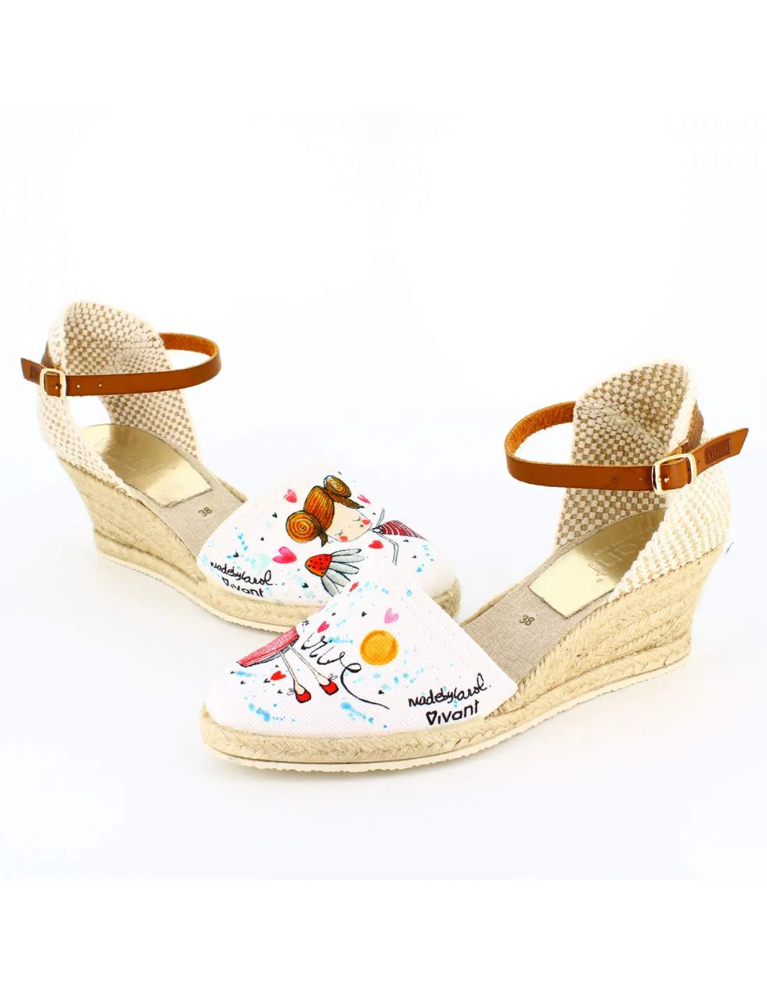 Sandalias Mujer Cuña "Seré breve.. vive" Blanco