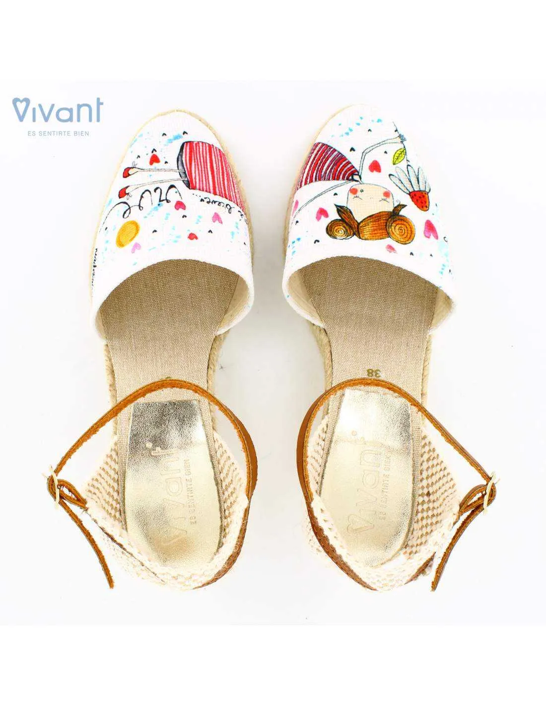 Sandalias Mujer Cuña "Seré breve.. vive" Blanco