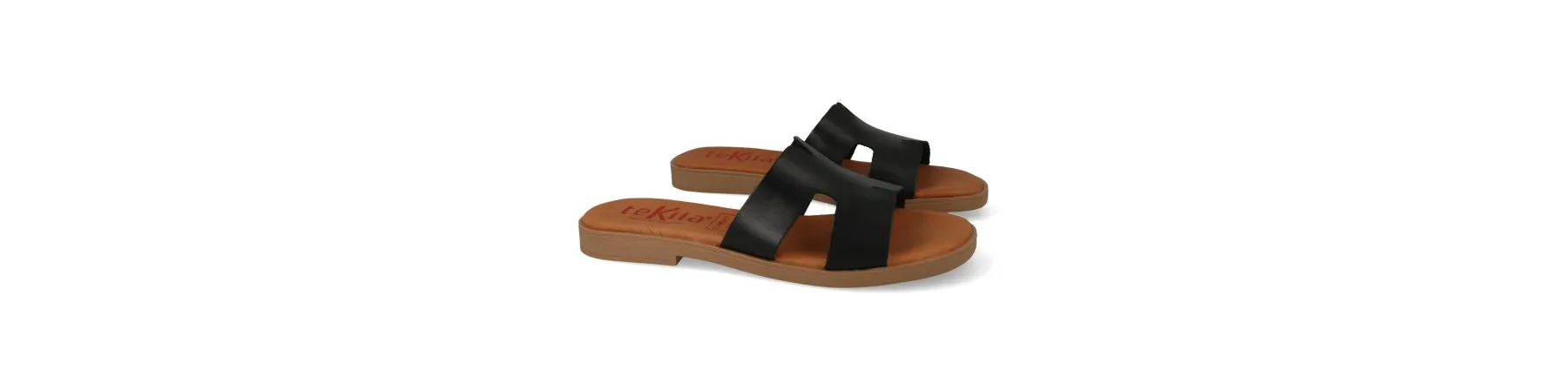 SANDALIAS NEGRAS PLANAS MUJER PIEL MOD. NOMI NE
