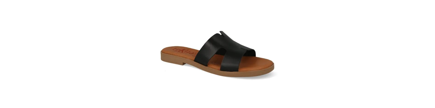 SANDALIAS NEGRAS PLANAS MUJER PIEL MOD. NOMI NE