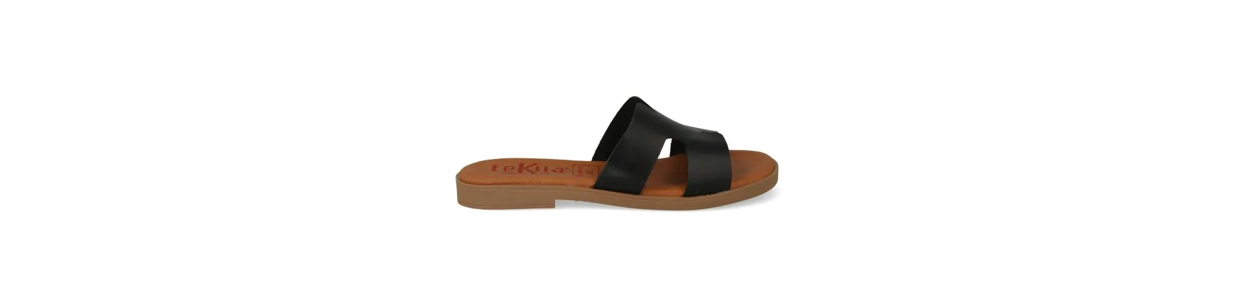 SANDALIAS NEGRAS PLANAS MUJER PIEL MOD. NOMI NE