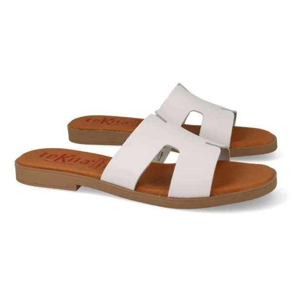 SANDALIAS PIEL PLANAS MUJER COMODAS MOD. NOMI BLANCA