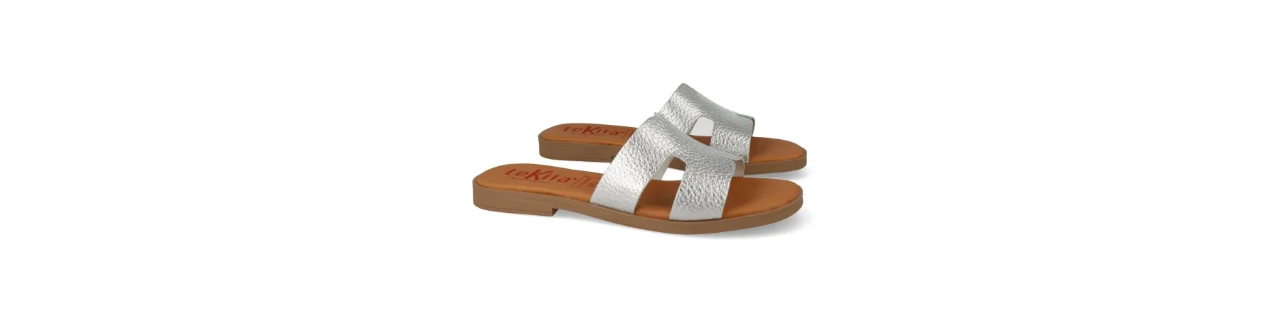 SANDALIAS PIEL PLANAS MUJER COMODAS MOD. NOMI PLATA