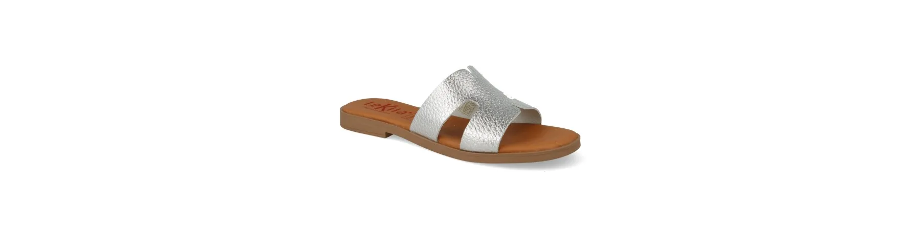 SANDALIAS PIEL PLANAS MUJER COMODAS MOD. NOMI PLATA