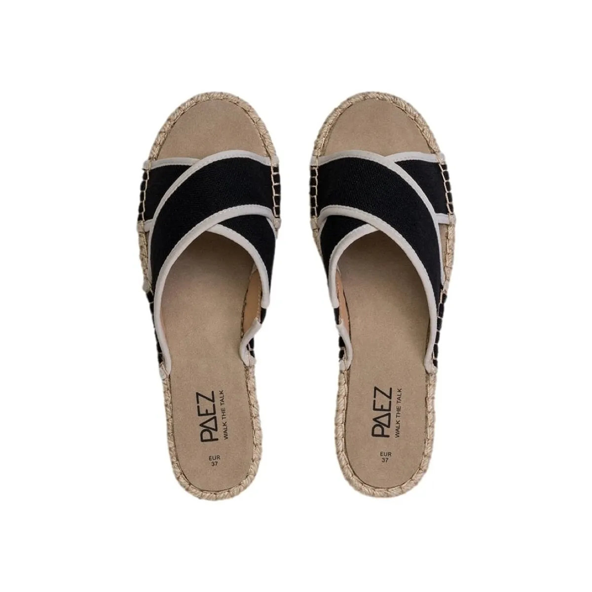 SANDALS CROSSED W  LINEN BLACK