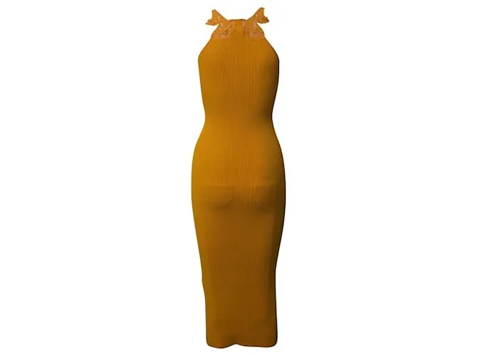 Self portrait VESTIDO A MEDIDA DE PUNTO CON INSERCIÓN DE ENCAJE DE AUTORETRATO EN VISCOSA AMARILLA Amarillo 