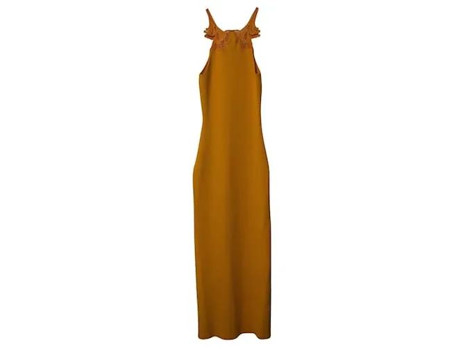 Self portrait VESTIDO A MEDIDA DE PUNTO CON INSERCIÓN DE ENCAJE DE AUTORETRATO EN VISCOSA AMARILLA Amarillo 