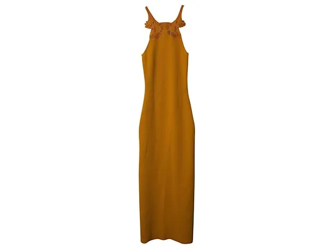 Self portrait VESTIDO A MEDIDA DE PUNTO CON INSERCIÓN DE ENCAJE DE AUTORETRATO EN VISCOSA AMARILLA Amarillo 