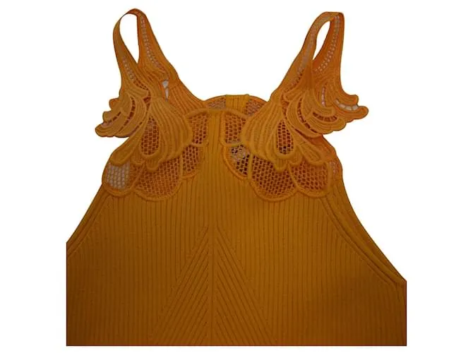 Self portrait VESTIDO A MEDIDA DE PUNTO CON INSERCIÓN DE ENCAJE DE AUTORETRATO EN VISCOSA AMARILLA Amarillo 