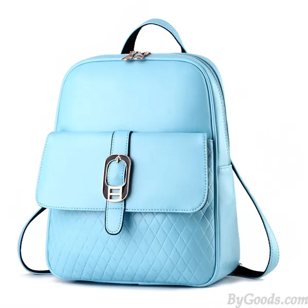 Simple Leisure Solid Diamond Grid Hasp School Travel Backpack