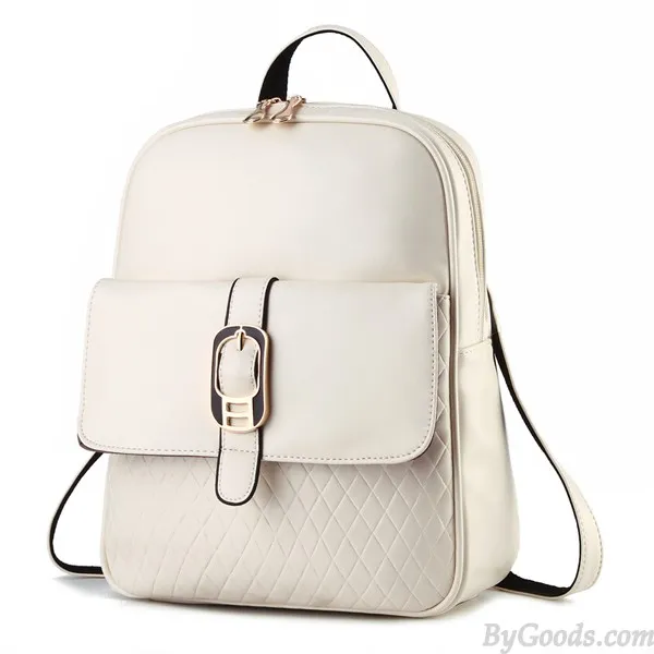 Simple Leisure Solid Diamond Grid Hasp School Travel Backpack