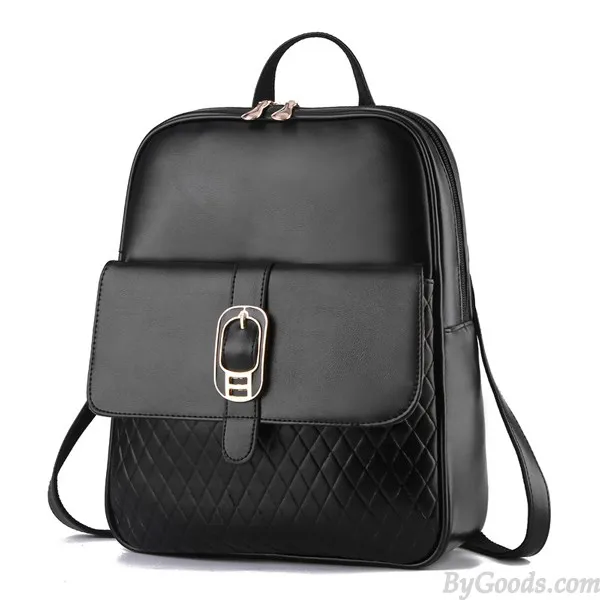 Simple Leisure Solid Diamond Grid Hasp School Travel Backpack