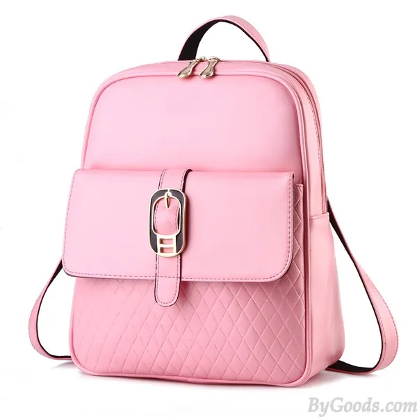 Simple Leisure Solid Diamond Grid Hasp School Travel Backpack