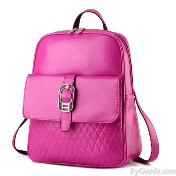 Simple Leisure Solid Diamond Grid Hasp School Travel Backpack