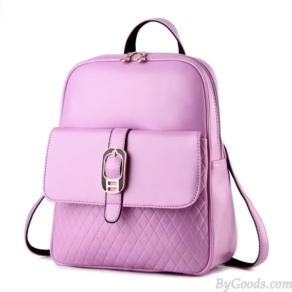 Simple Leisure Solid Diamond Grid Hasp School Travel Backpack