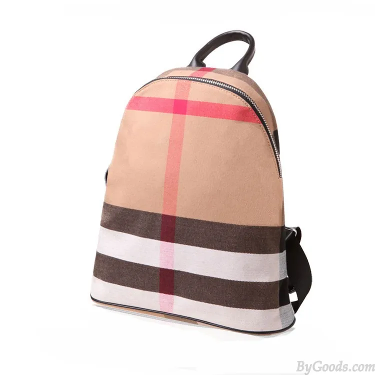 Simple Style Plaid Striped Canvas Women Backpack Travel Bags