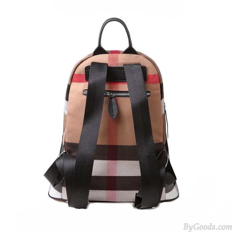Simple Style Plaid Striped Canvas Women Backpack Travel Bags