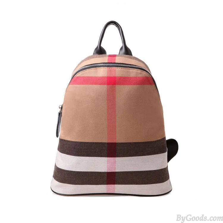 Simple Style Plaid Striped Canvas Women Backpack Travel Bags