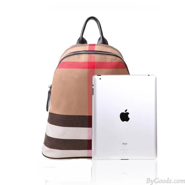 Simple Style Plaid Striped Canvas Women Backpack Travel Bags