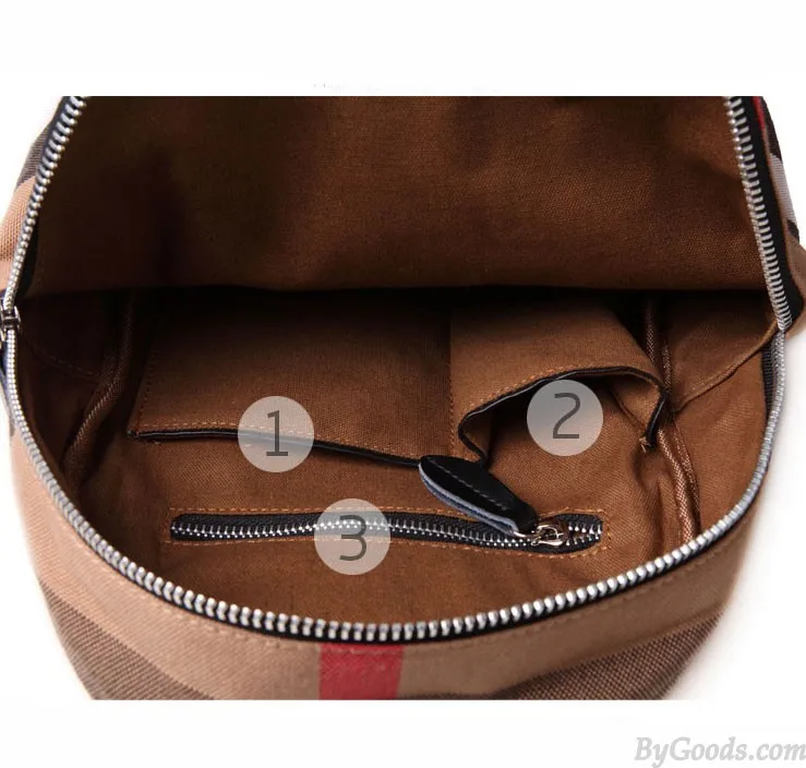 Simple Style Plaid Striped Canvas Women Backpack Travel Bags