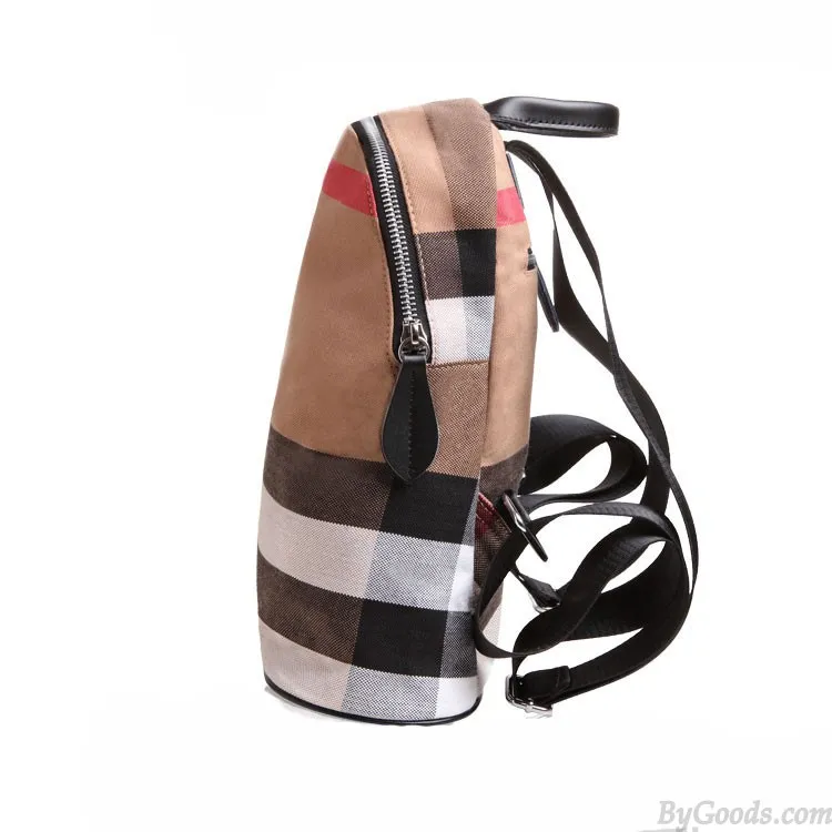 Simple Style Plaid Striped Canvas Women Backpack Travel Bags