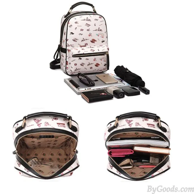 Sweet Cartoon PU Tower Bridge Rainbow Students Schoolbag Zipper Backpack 