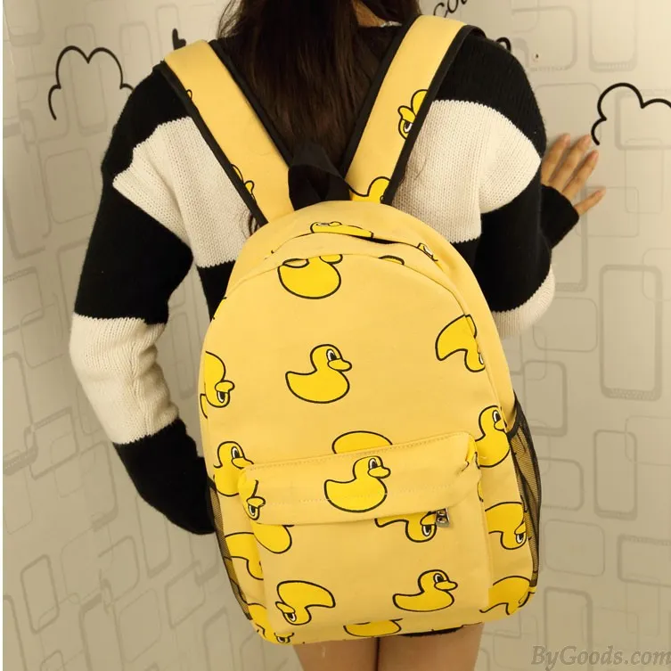 Sweet Cute Banana & Leeks & Hands Print Canvas Backpack