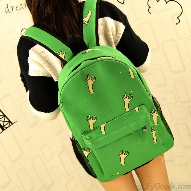 Sweet Cute Banana & Leeks & Hands Print Canvas Backpack