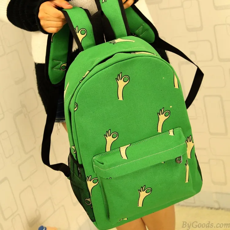 Sweet Cute Banana & Leeks & Hands Print Canvas Backpack