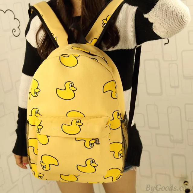 Sweet Cute Banana & Leeks & Hands Print Canvas Backpack
