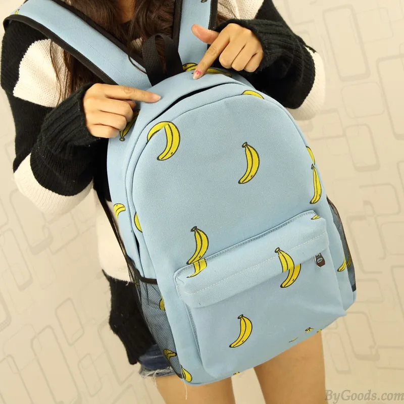 Sweet Cute Banana & Leeks & Hands Print Canvas Backpack
