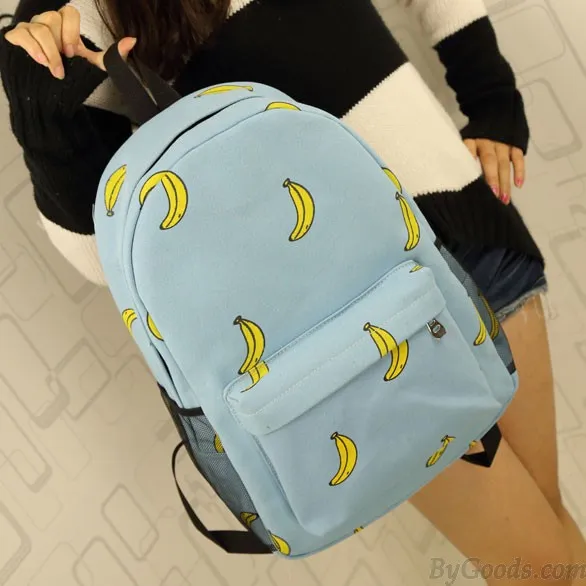 Sweet Cute Banana & Leeks & Hands Print Canvas Backpack