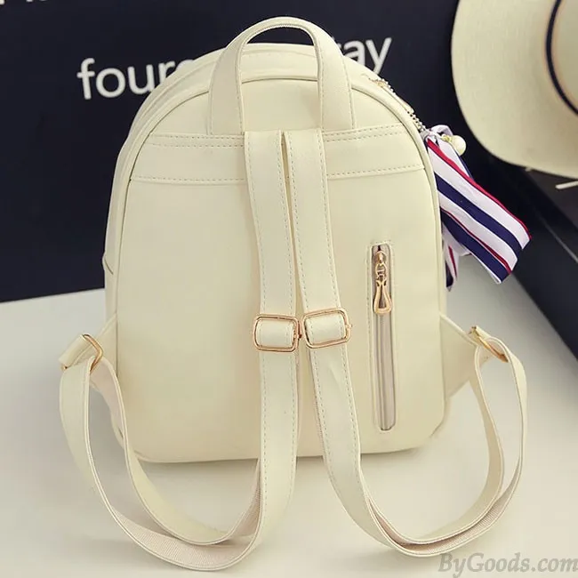 Sweet Leaves Embroidery Tassel Rivets  Flowers Girl's  PU School Backpack  