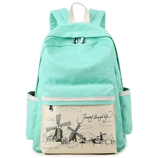 Sweet Wave Point Printing Windmills Travel Rucksack Lace Canvas Dot School Backpack