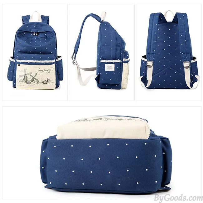 Sweet Wave Point Printing Windmills Travel Rucksack Lace Canvas Dot School Backpack