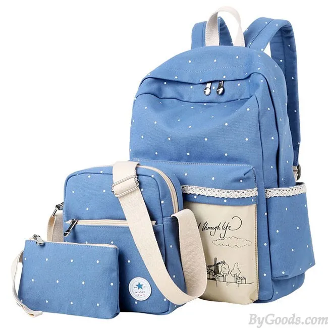 Sweet Wave Point Printing Windmills Travel Rucksack Lace Canvas Dot School Backpack