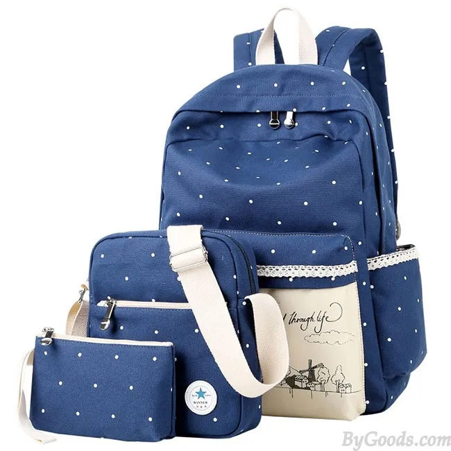 Sweet Wave Point Printing Windmills Travel Rucksack Lace Canvas Dot School Backpack